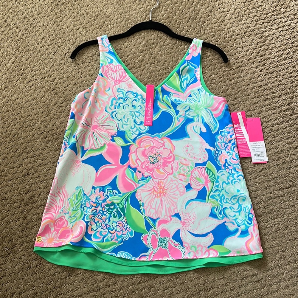 NWT Lilly Pulitzer Florin Sleeveless V-Neck Top in Peony for Your Thoughts, XXS